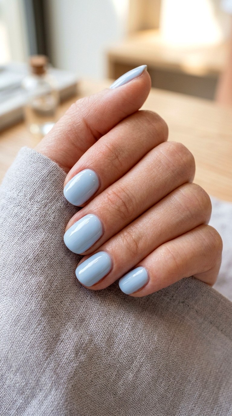 Glossy Baby Blue Short Nails - 24 blue nails short ideas