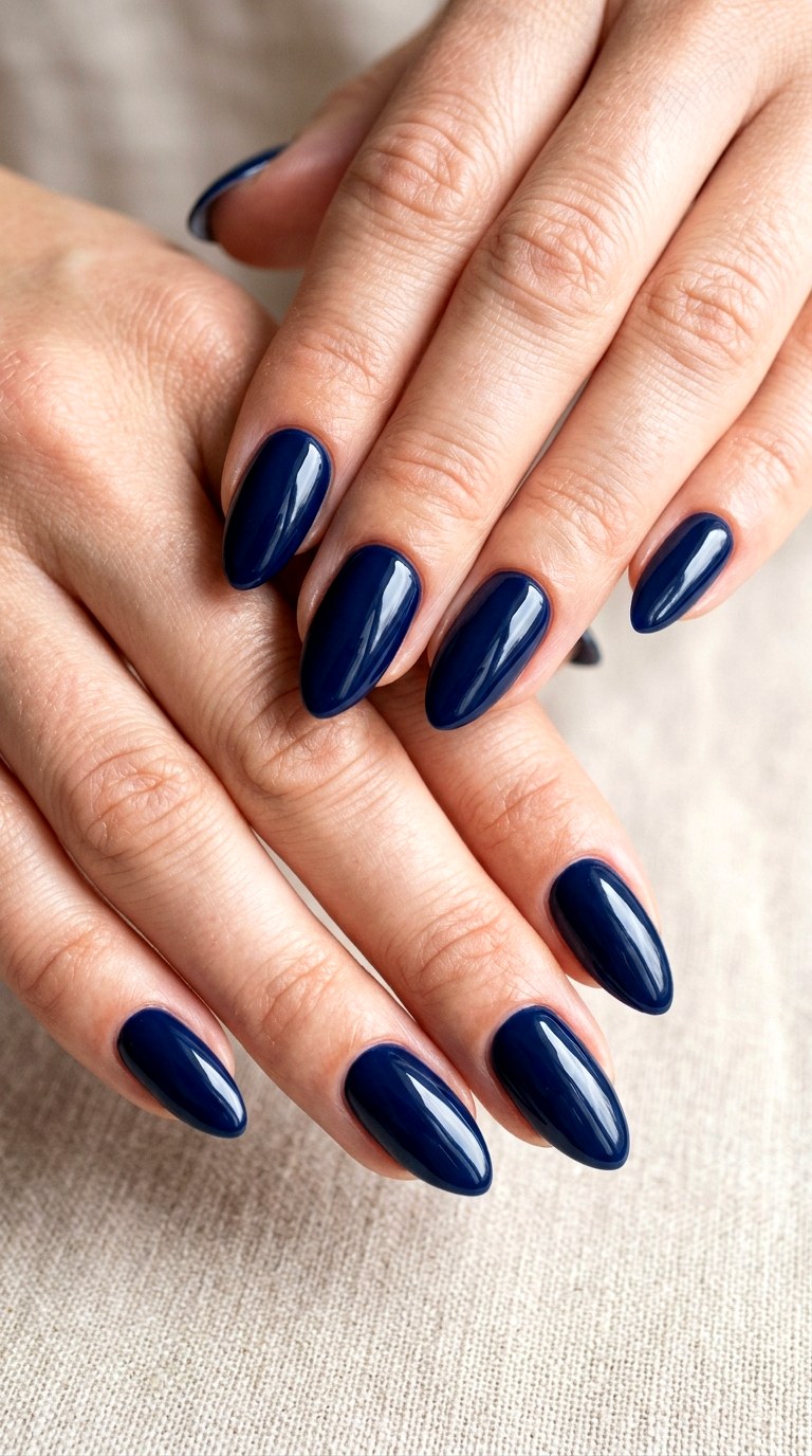 Glossy Midnight Blue Nails - 22 dark blue nail design ideas