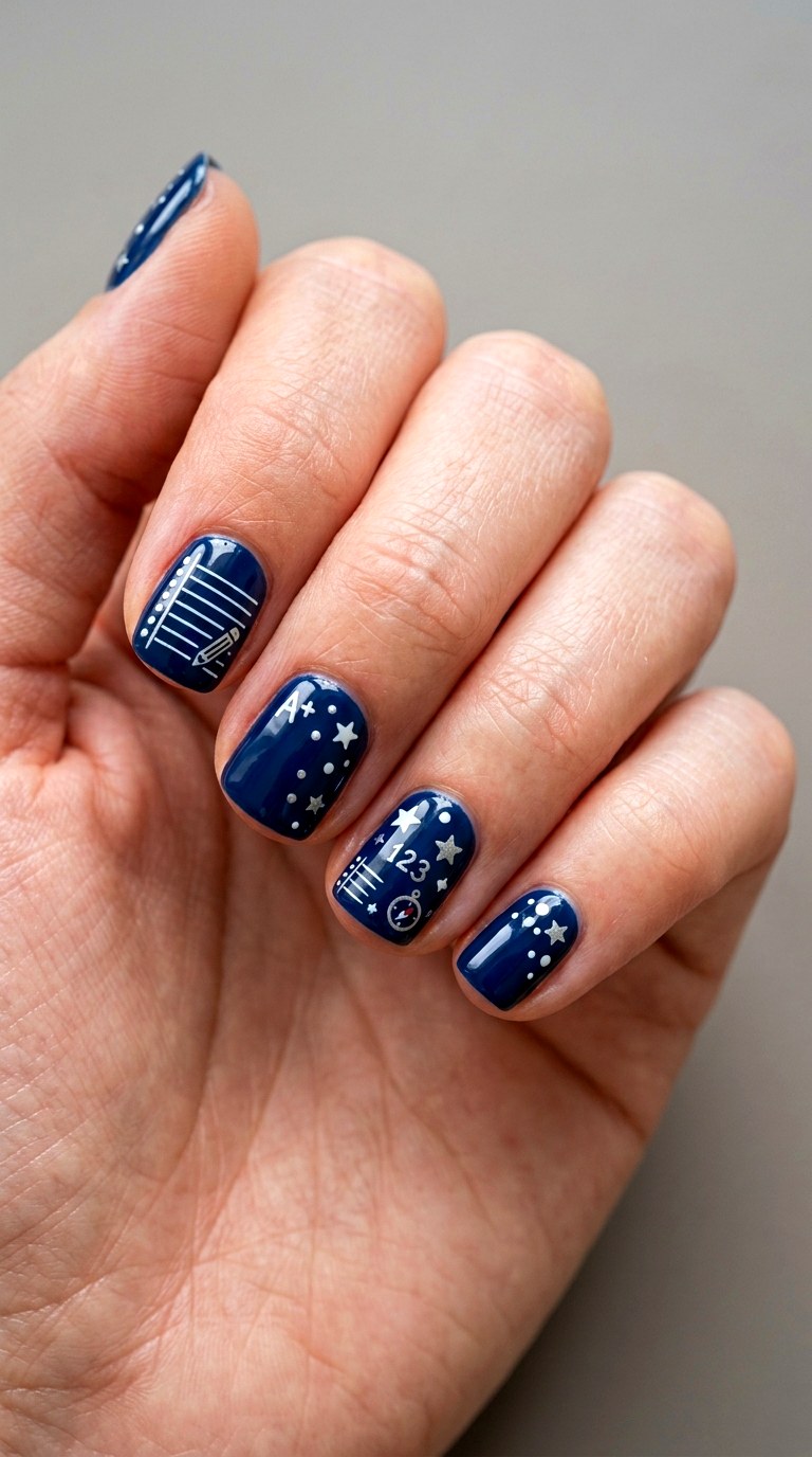 Glossy Navy School Nails - 23 cute back to school nail ideas