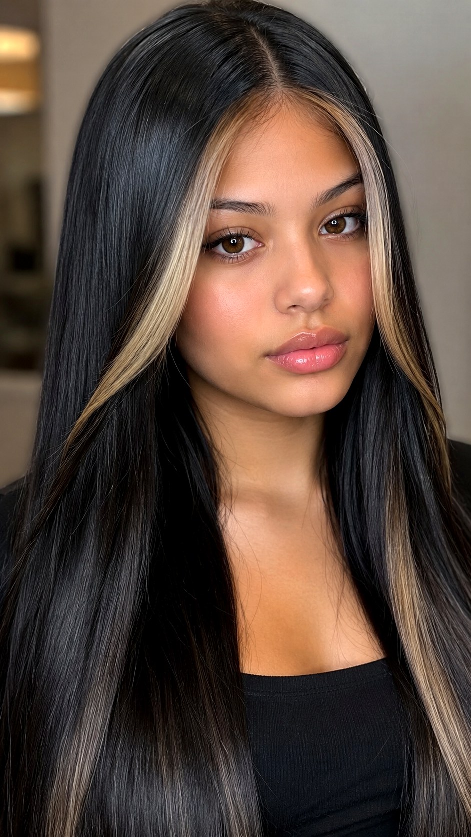 Glossy Raven Moneypiece Elegance - 21 black hair color ideas