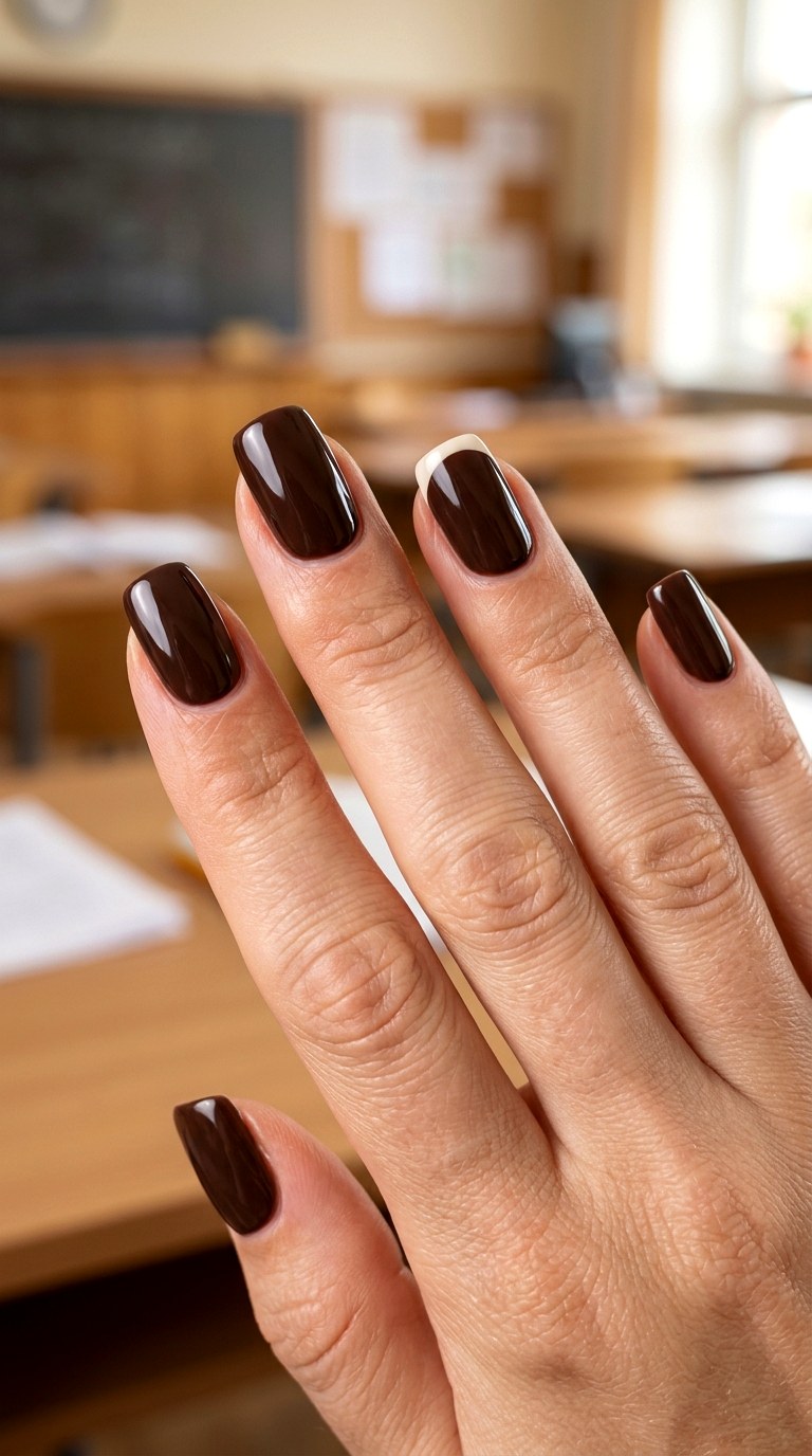 Glossy Scholarly Brown Nails - 23 back to school nail art inspiration ideas