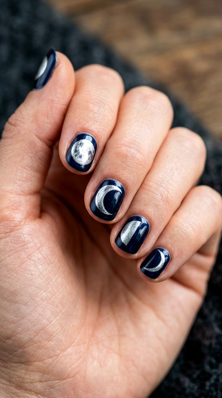 Glowing Moon Phase Short Nails - 25 short halloween nail ideas