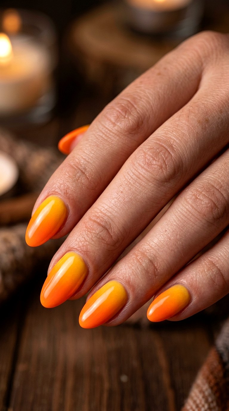 Glowing Orange Ombre Nails - 23 simple halloween nail ideas