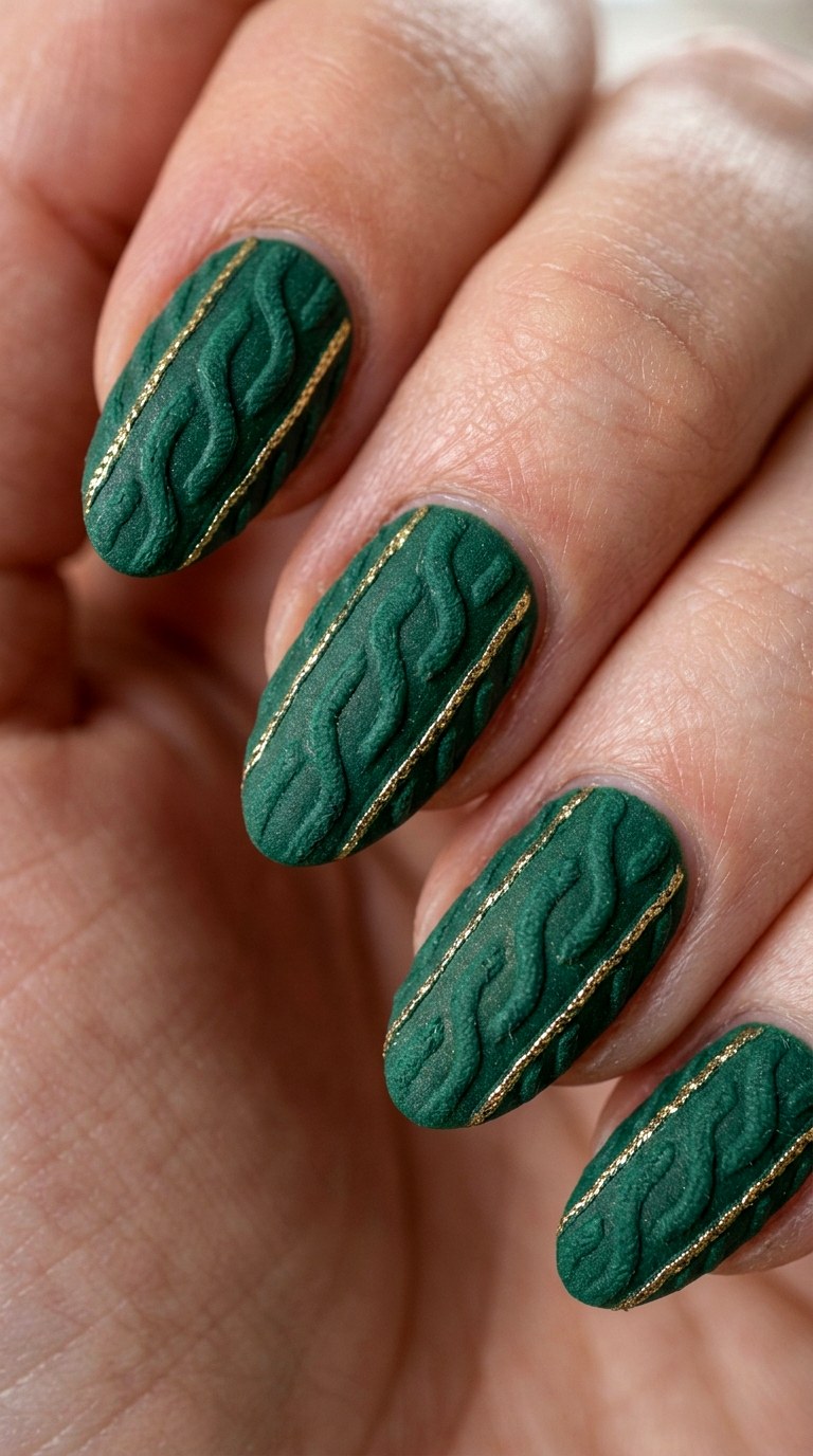 Gold Accent Cable Knit Nails - 24 winter sweater nails nail art design ideas