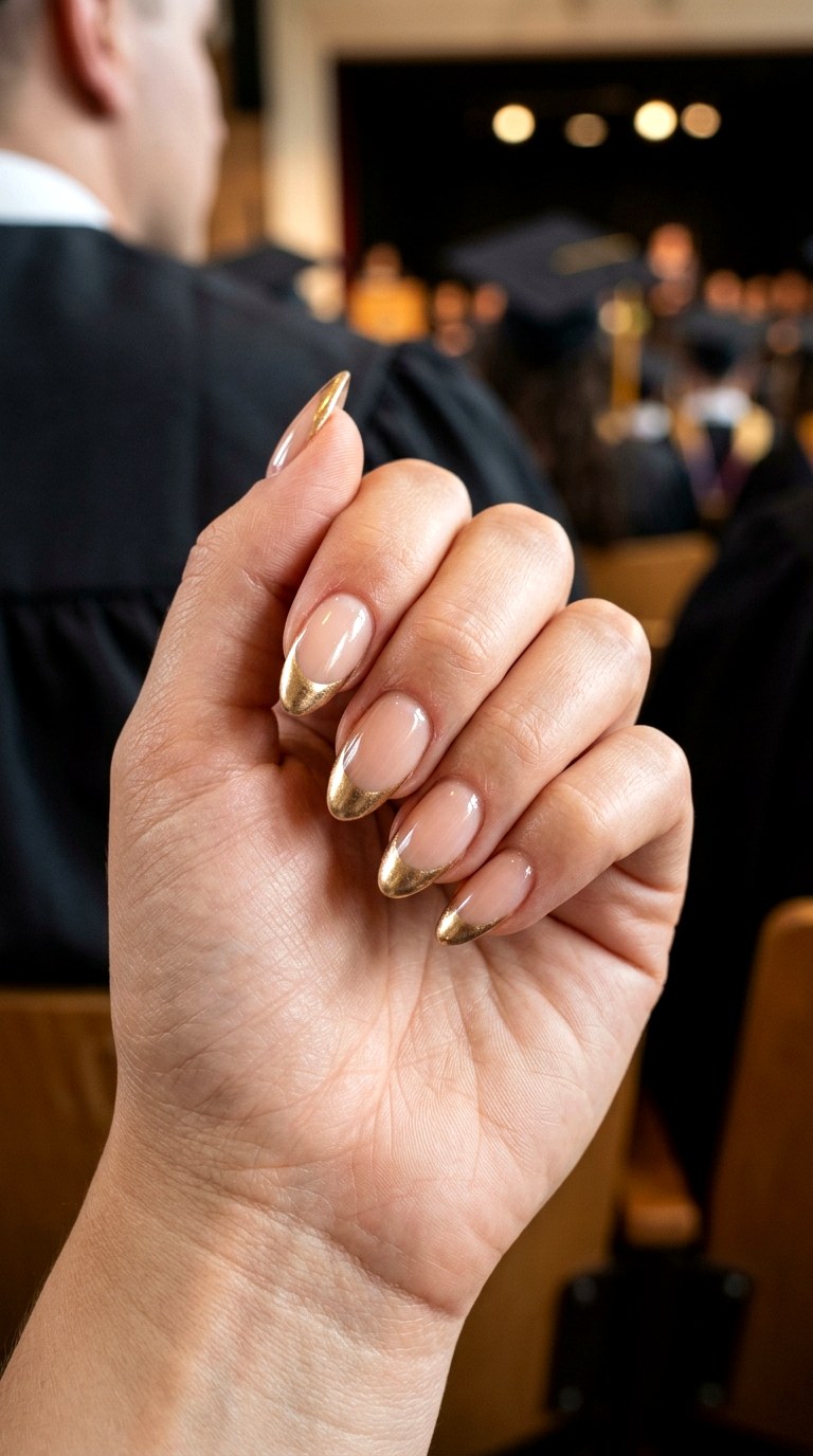 Gold French Tip Graduation Nails - 25 graduation Nail art inspiration ideas