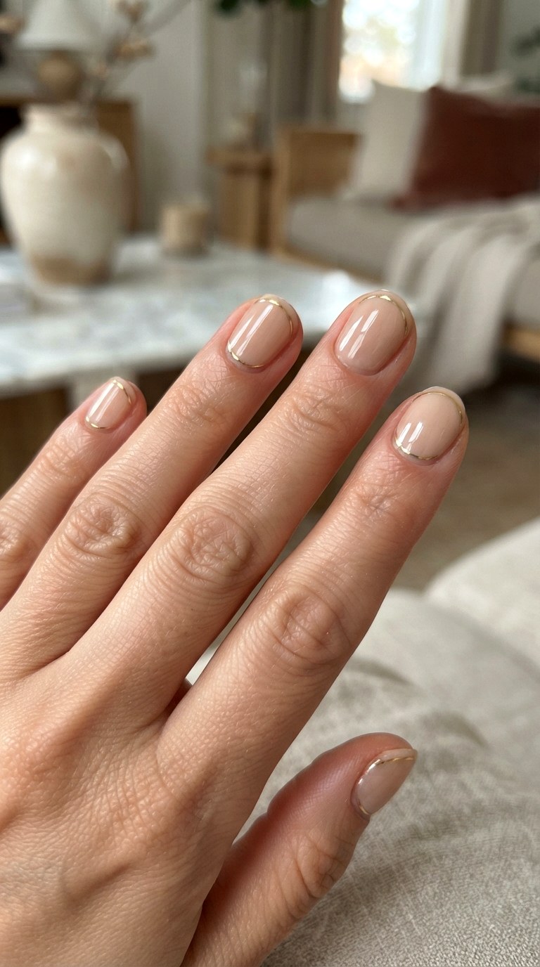 Gold Line Oval Manicure - 24 oval short nail ideas