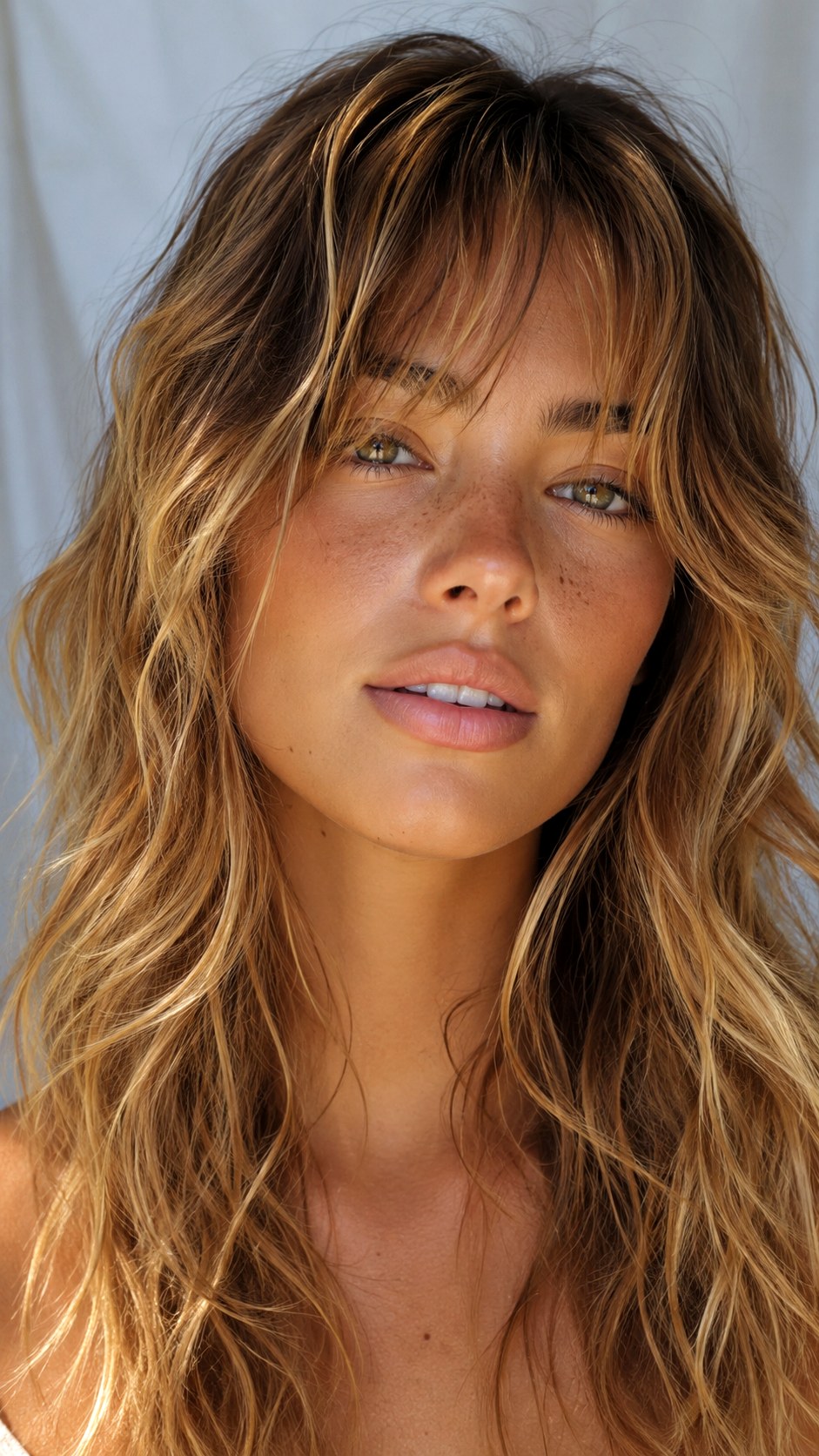 Golden Bronze Beachy Sea Salt Waves - 24 Wispy Curtain Bangs Long Hair Ideas