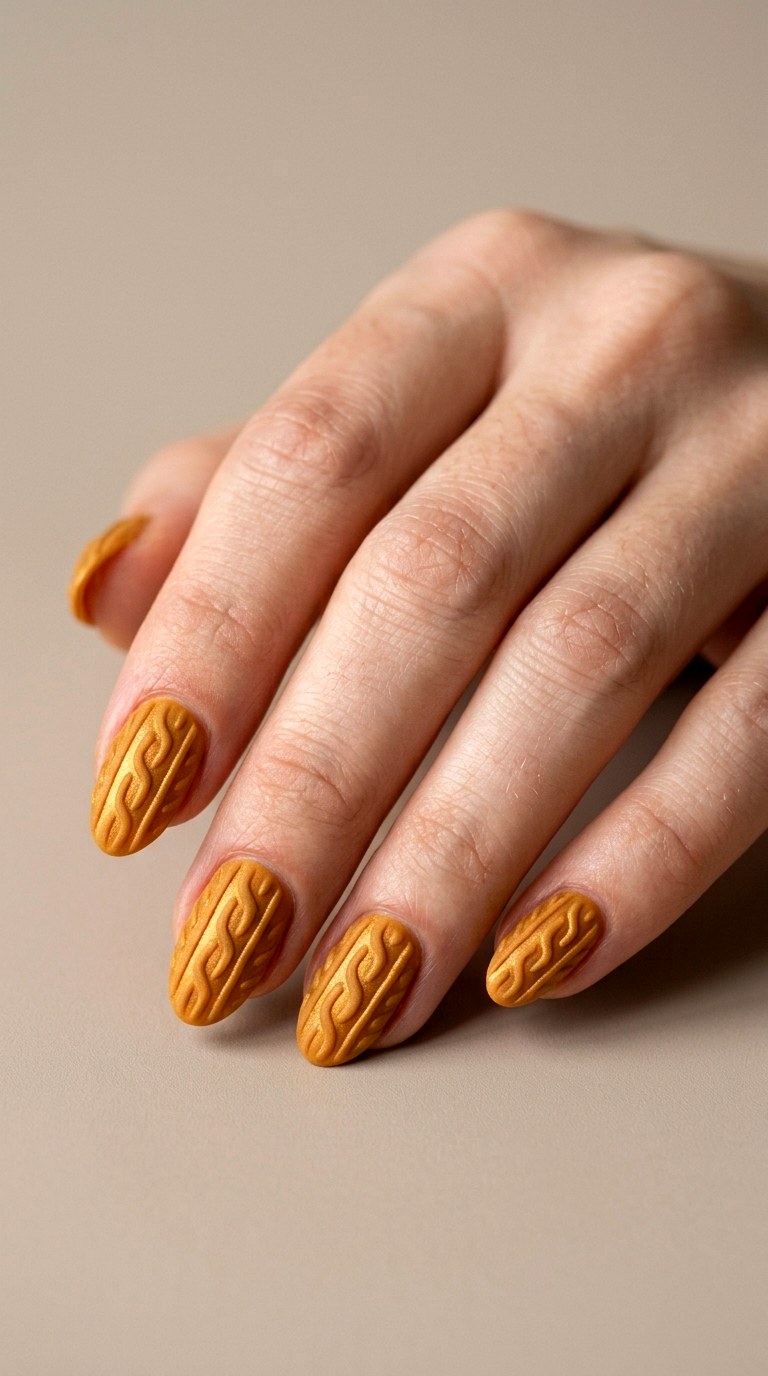 Golden Honey Knit Nail Art - 23 sweater nails fall nail art design ideas