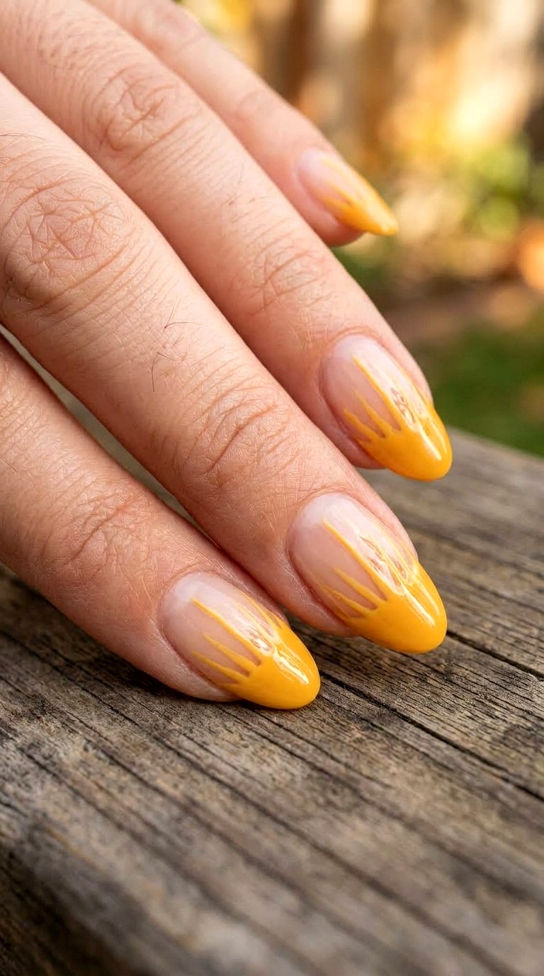 Golden Sunburst Tips Nails - 22 sunlit tips Yellow nail design ideas