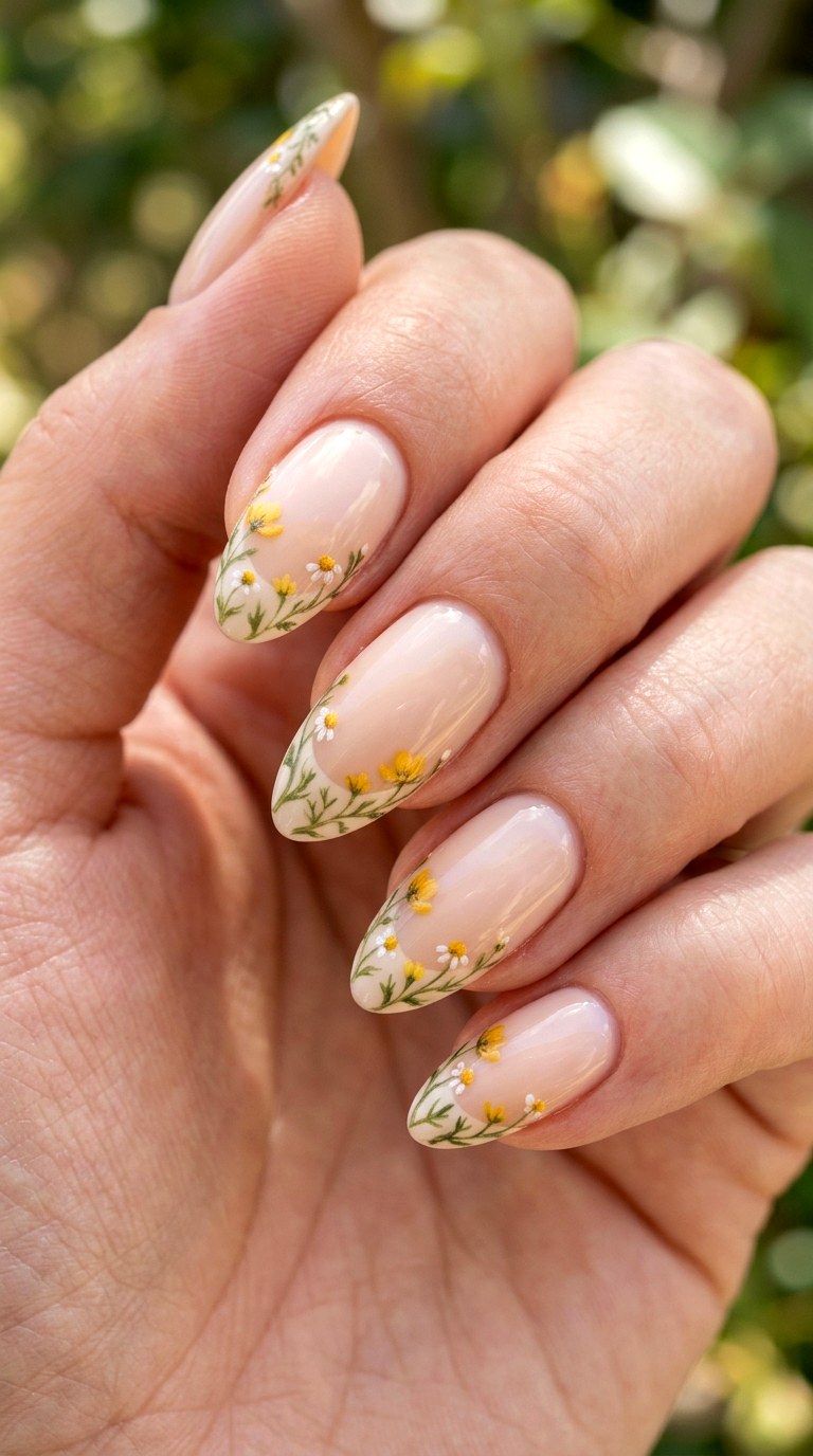 Golden Wildflower Tips - 21 dreamy yellow floral summer nail ideas