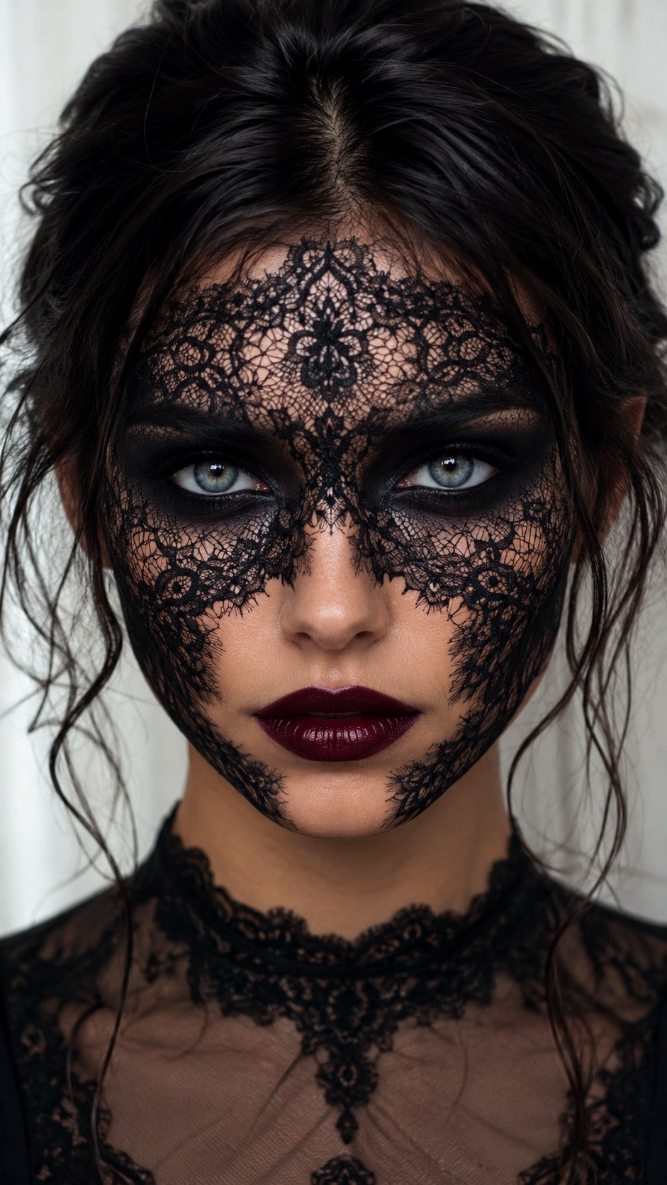 Gothic Black Lace Full Face Mask - 21 lace makeup ideas
