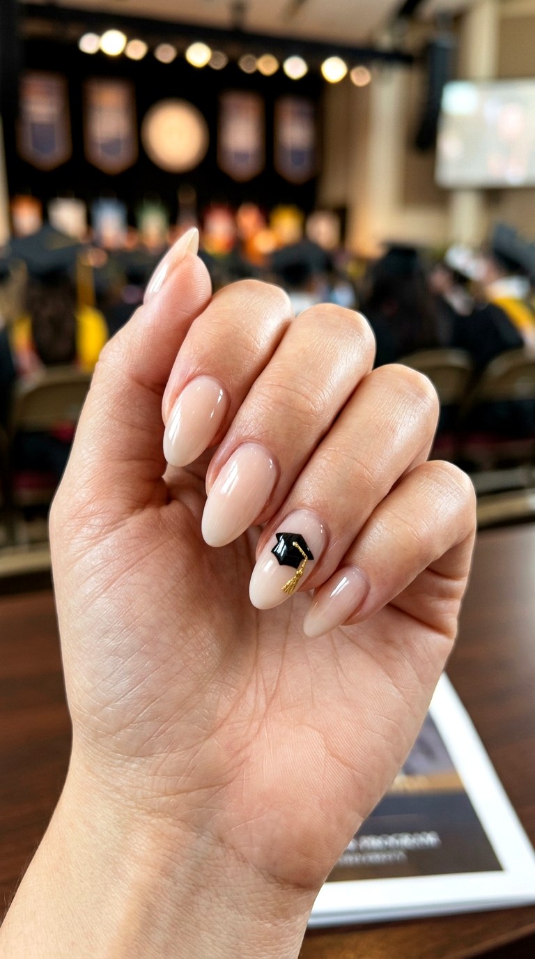 Graduation Cap Accent Nails - 25 graduation Nail art inspiration ideas
