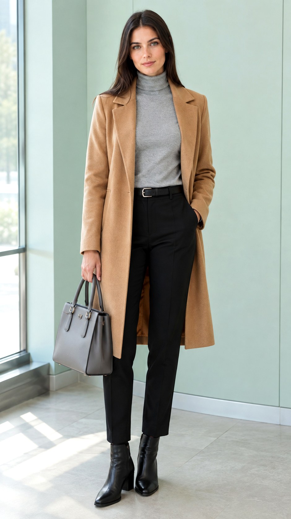 Gray Turtleneck With Black Ankle Pants - 20 fall business casual outfits