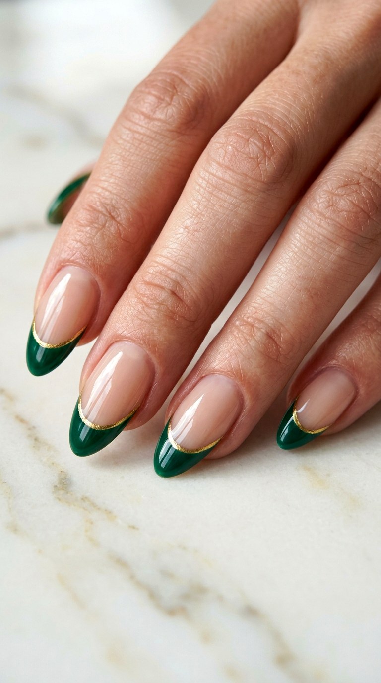 Green And Gold French Tips - 24 Green Nail ideas