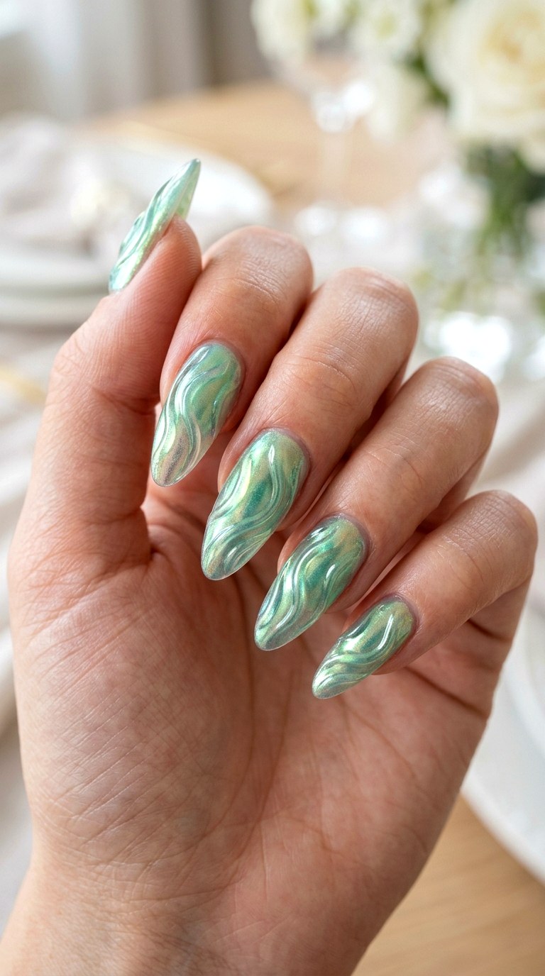 Green Aurora Ripple Nails - 23 3d green ripple nail art inspiration ideas