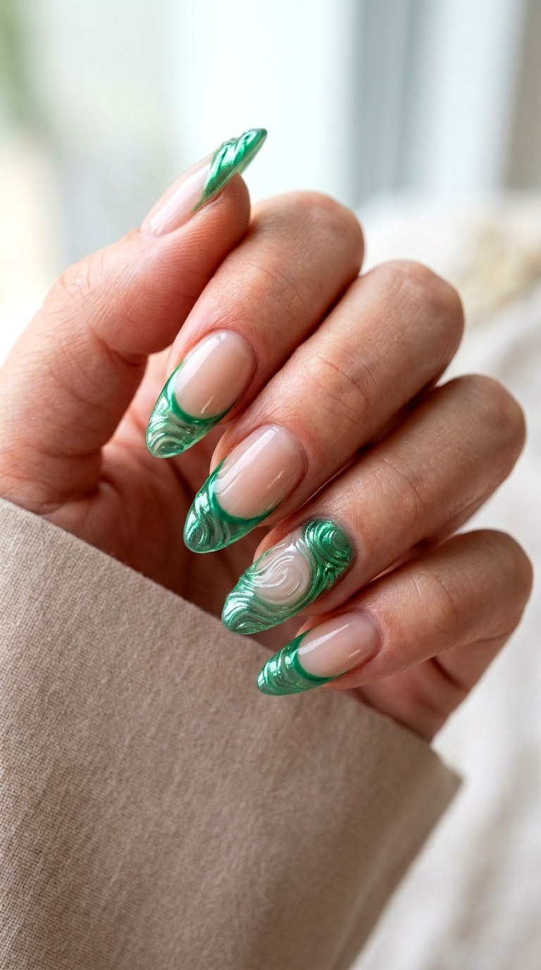 Green Chrome Ripple Tips Nails - 23 3d green ripple nail art inspiration ideas