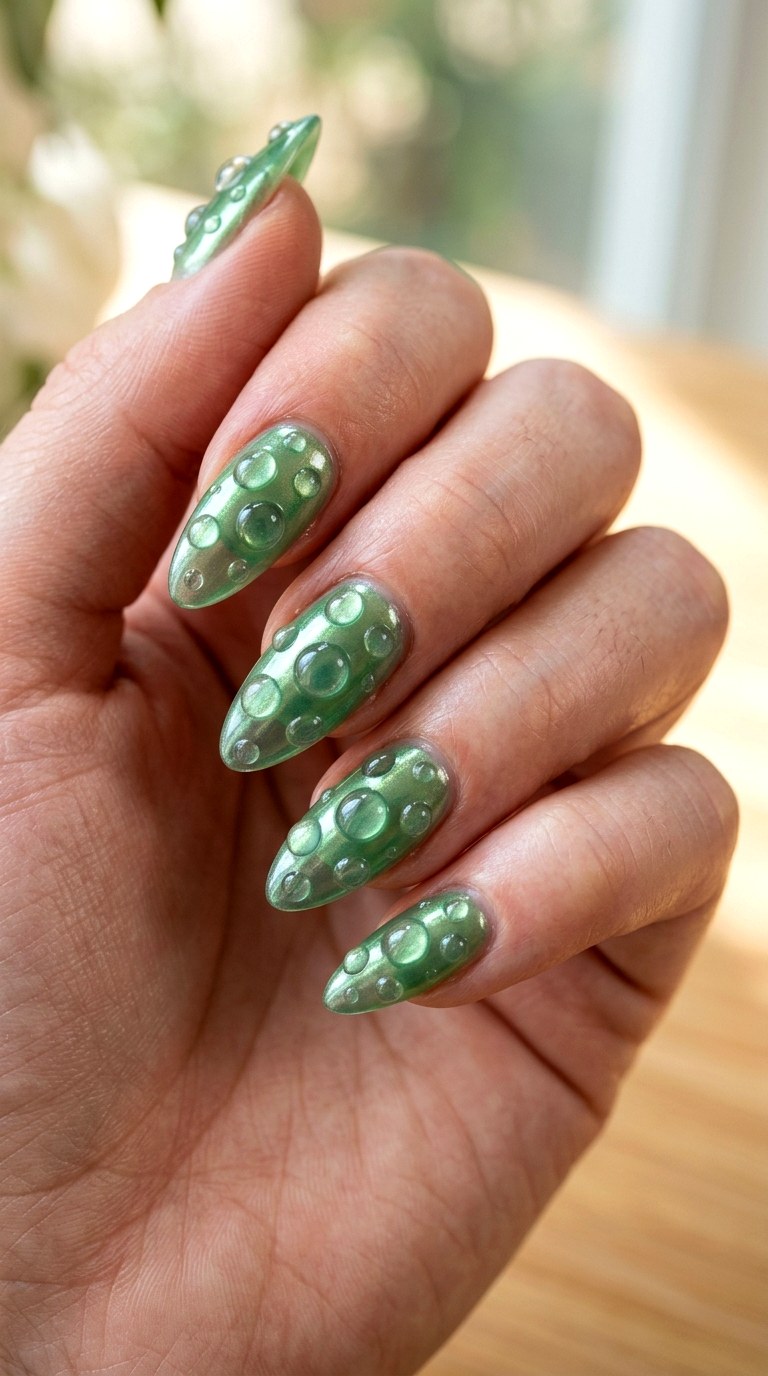 Green Glass Bubble Ripples Nails - 23 3d green ripple nail art inspiration ideas