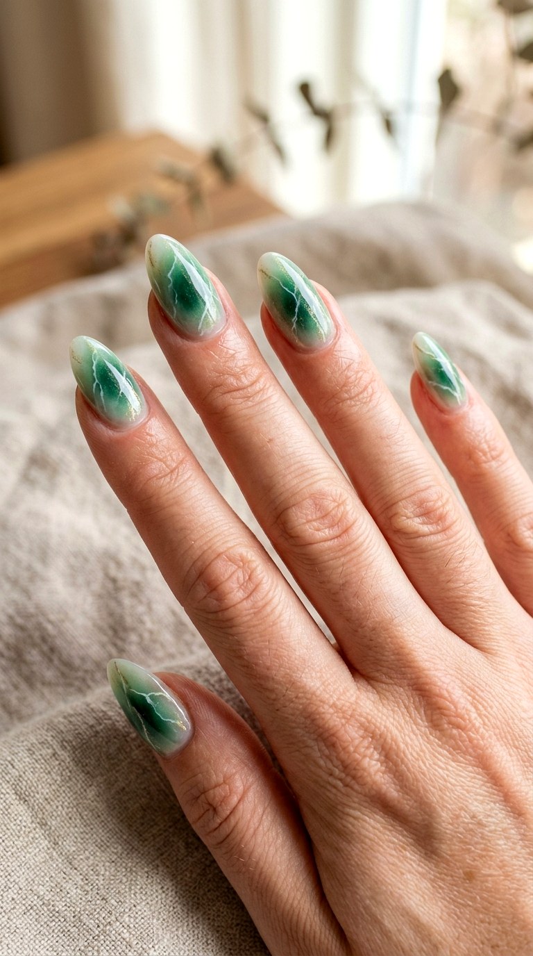 Green Marble Aura Nails - 23 rendering green stone Nail ideas