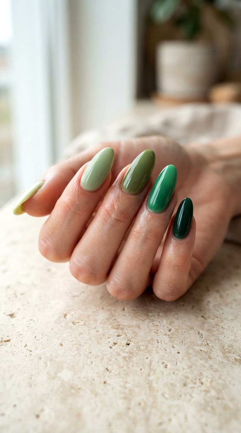 Green Ombre Almond Nails - 24 Green Nail ideas