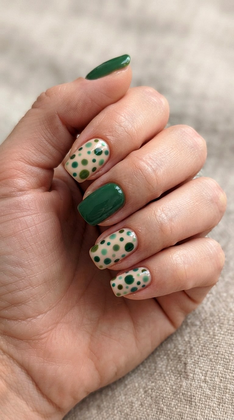 Green Polka Dot Nails - 24 Green Nail ideas