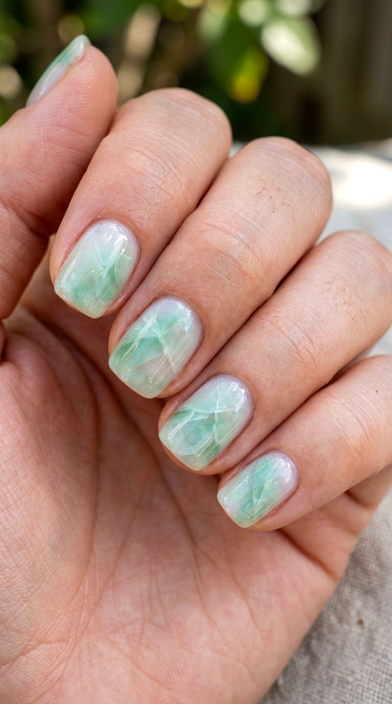 Green Quartz Glow Nails - 23 rendering green stone Nail ideas