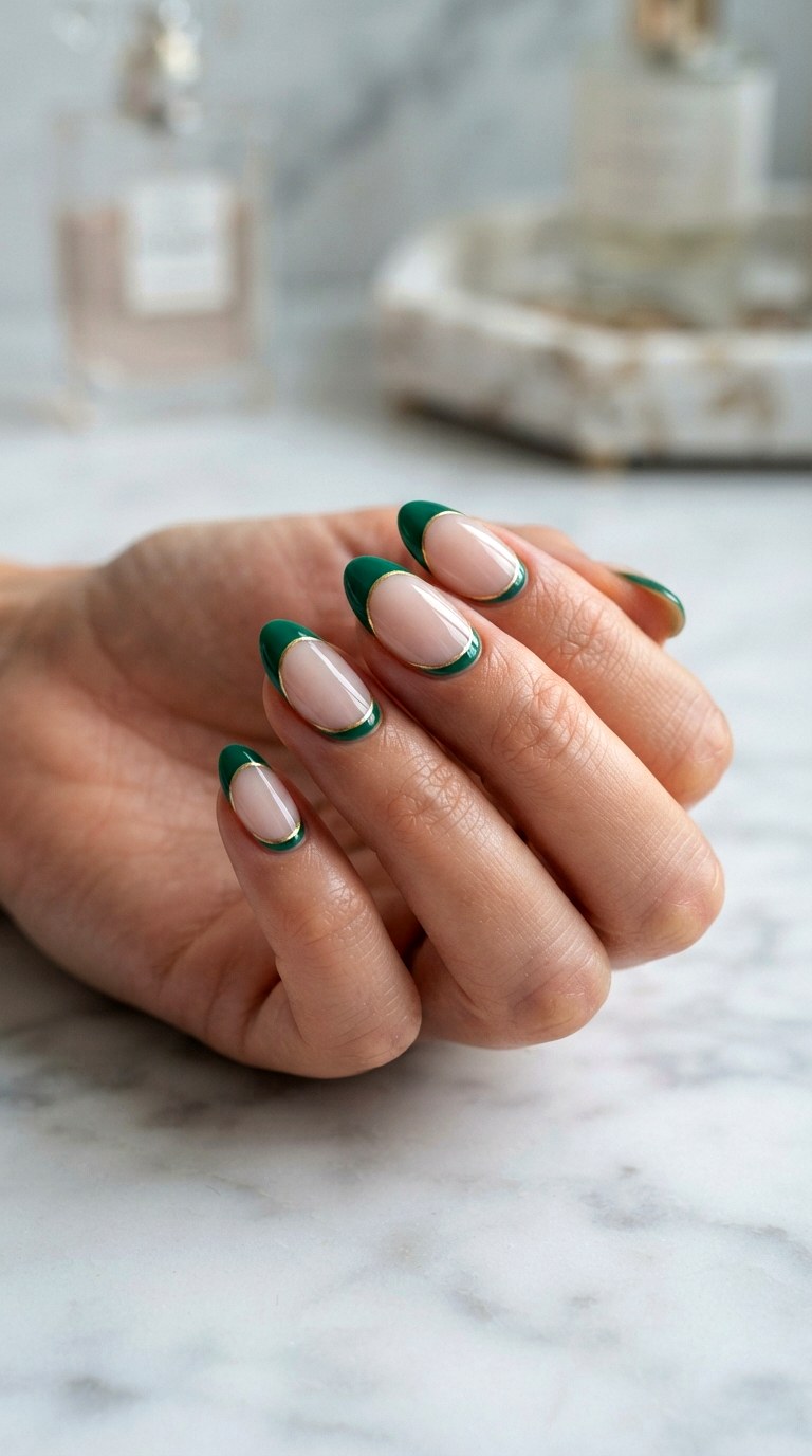 Green Reverse French Nails - 24 Green Nail ideas