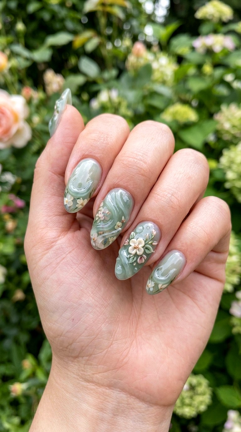 Green Ripple Flower Accents Nails - 23 3d green ripple nail art inspiration ideas