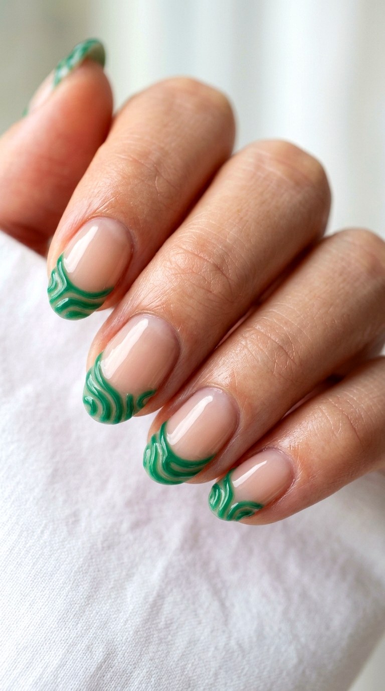Green Ripple Half Moon Nails - 23 3d green ripple nail art inspiration ideas