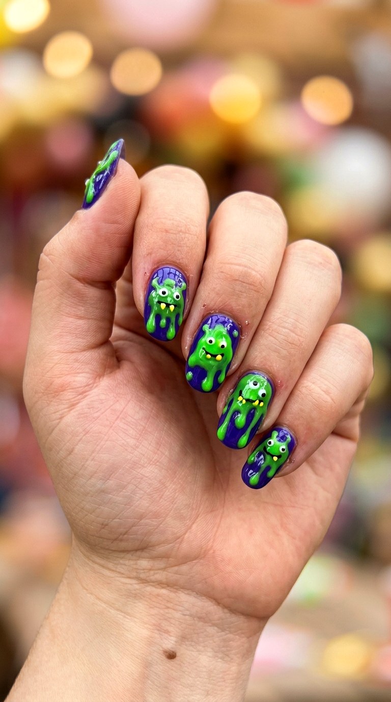 Green Slime Drip Nails - 23 simple halloween nail ideas