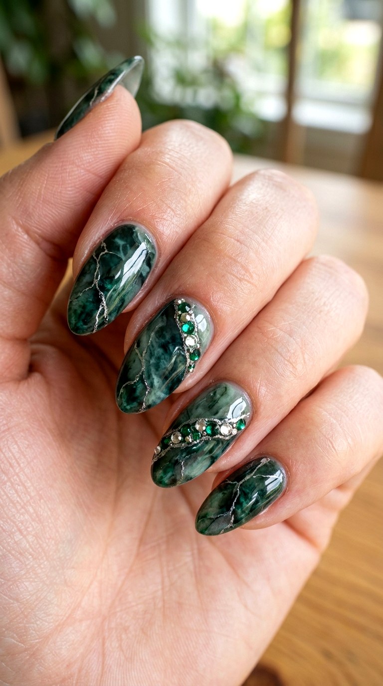 Green Stone Silver Veins - 23 rendering green stone Nail ideas