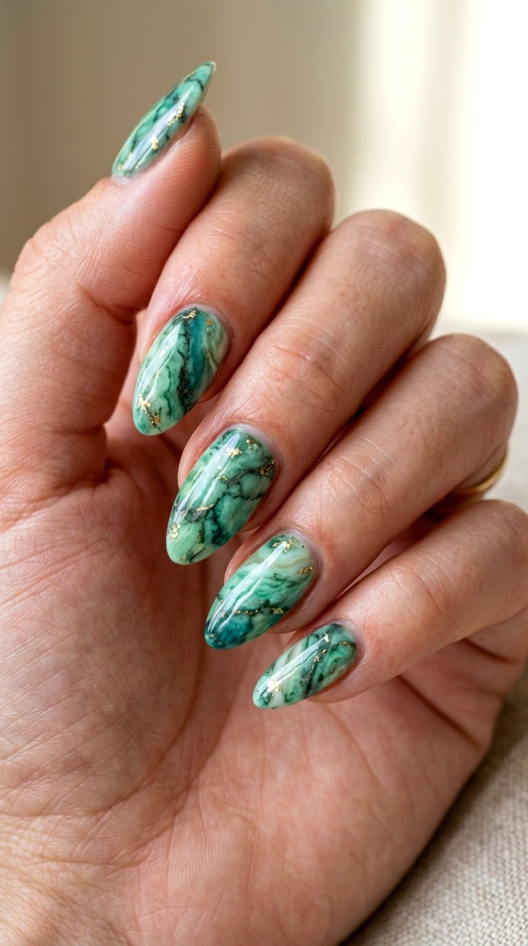 Green Turquoise Stone Nails - 23 rendering green stone Nail ideas