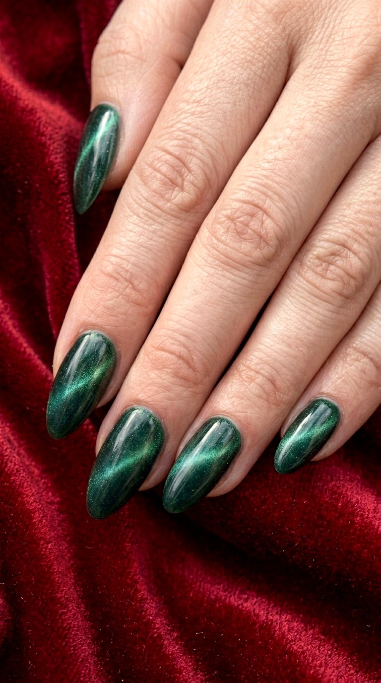 Green Velvet Cat Eye Nails - 24 Green Nail ideas