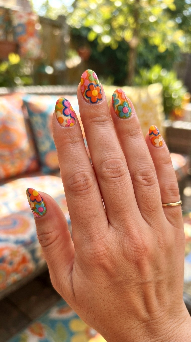 Groovy Retro Flower Nails - 25 brigh spring funky nail ideas