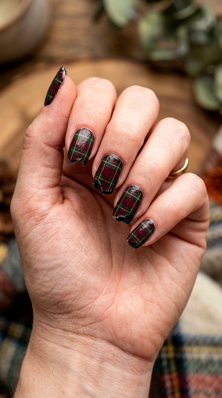 Grunge Plaid Flannel Halloween Nails - 21 halloween nail inspo ideas