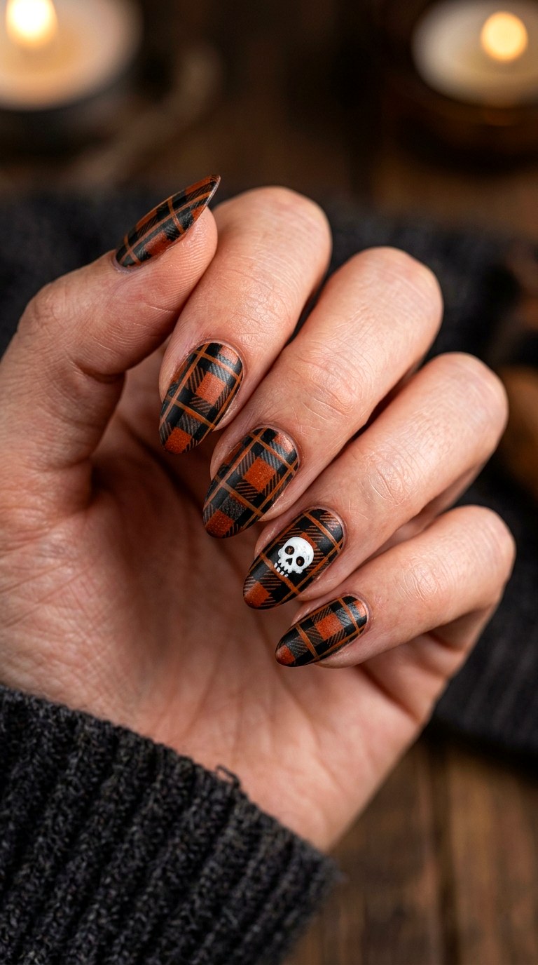 Grunge Plaid Halloween Nails - 25 spooky nail ideas