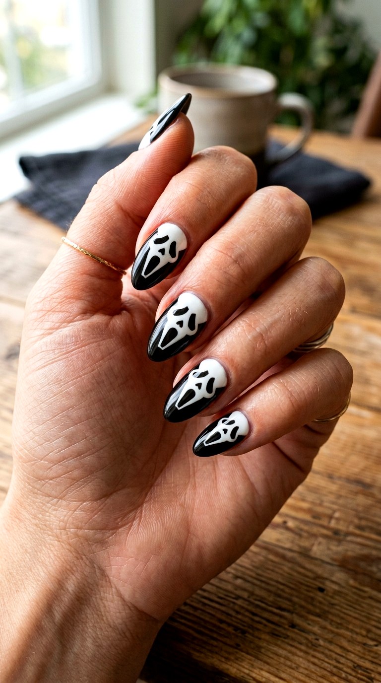 Half Moon Ghost Face Nails - 22 ghost face nail ideas