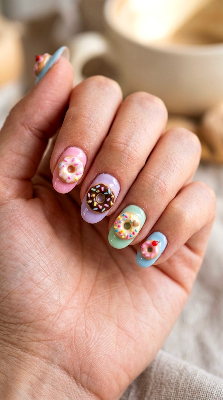 Handmade Pastel Donut Nails - 20 Handmade pastel kawaii nail design ideas