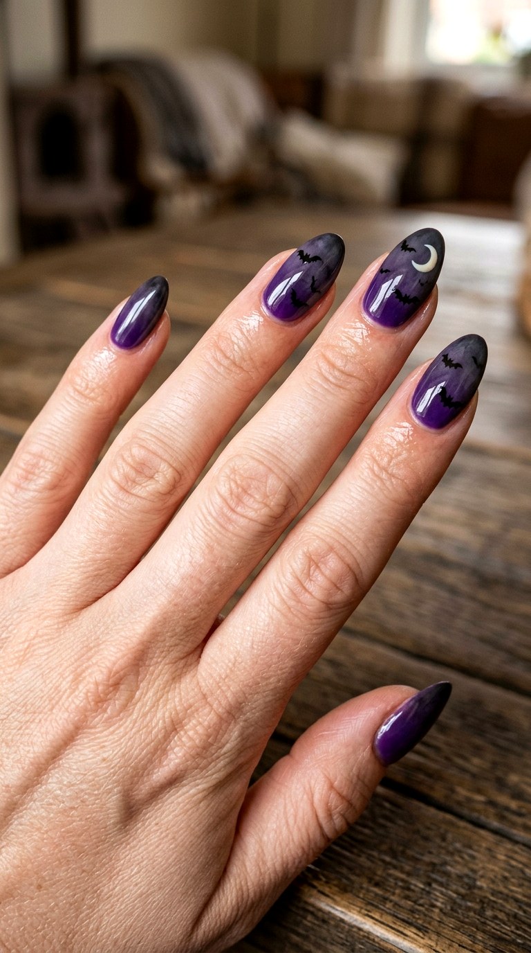 Haunted Purple Ombre Nails - 25 spooky nail ideas