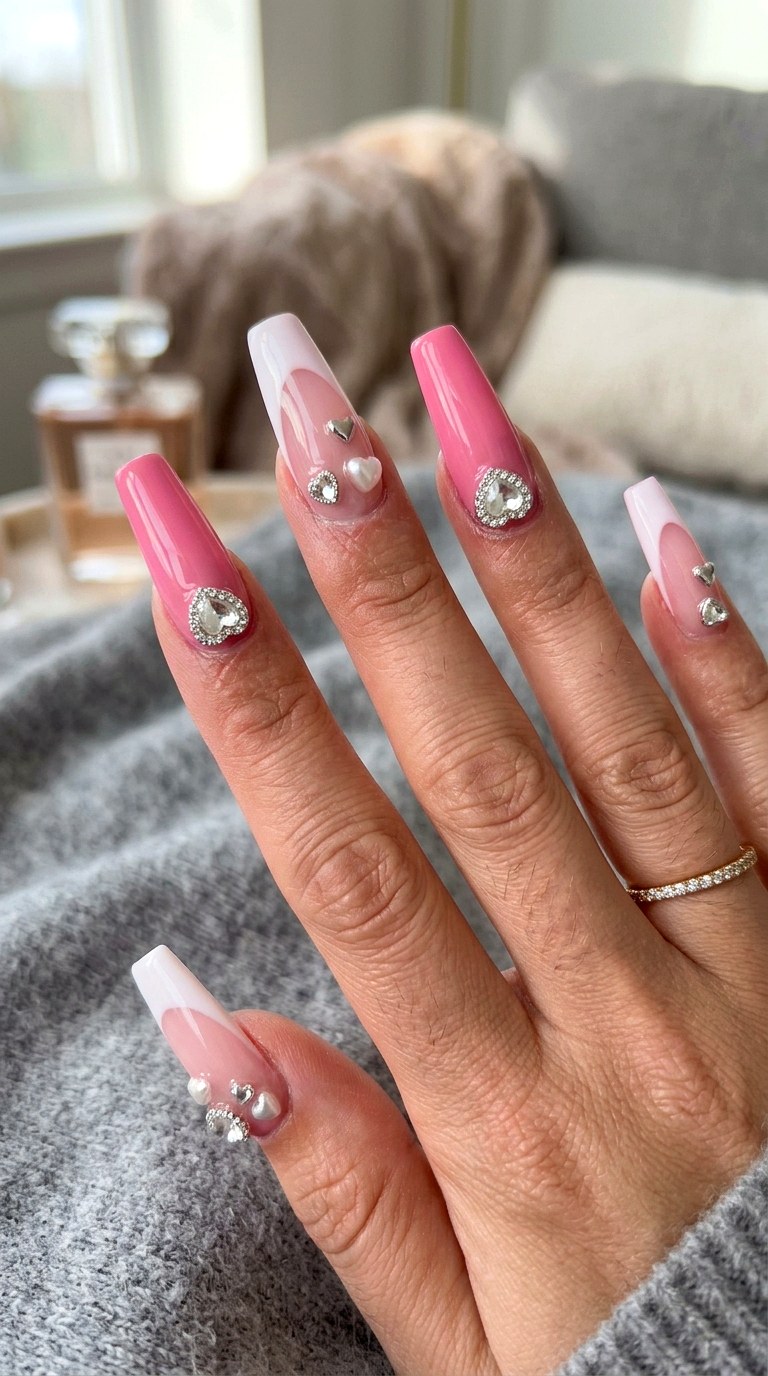Heart Charm Acrylic Nails - 23 girly acrylic nail ideas