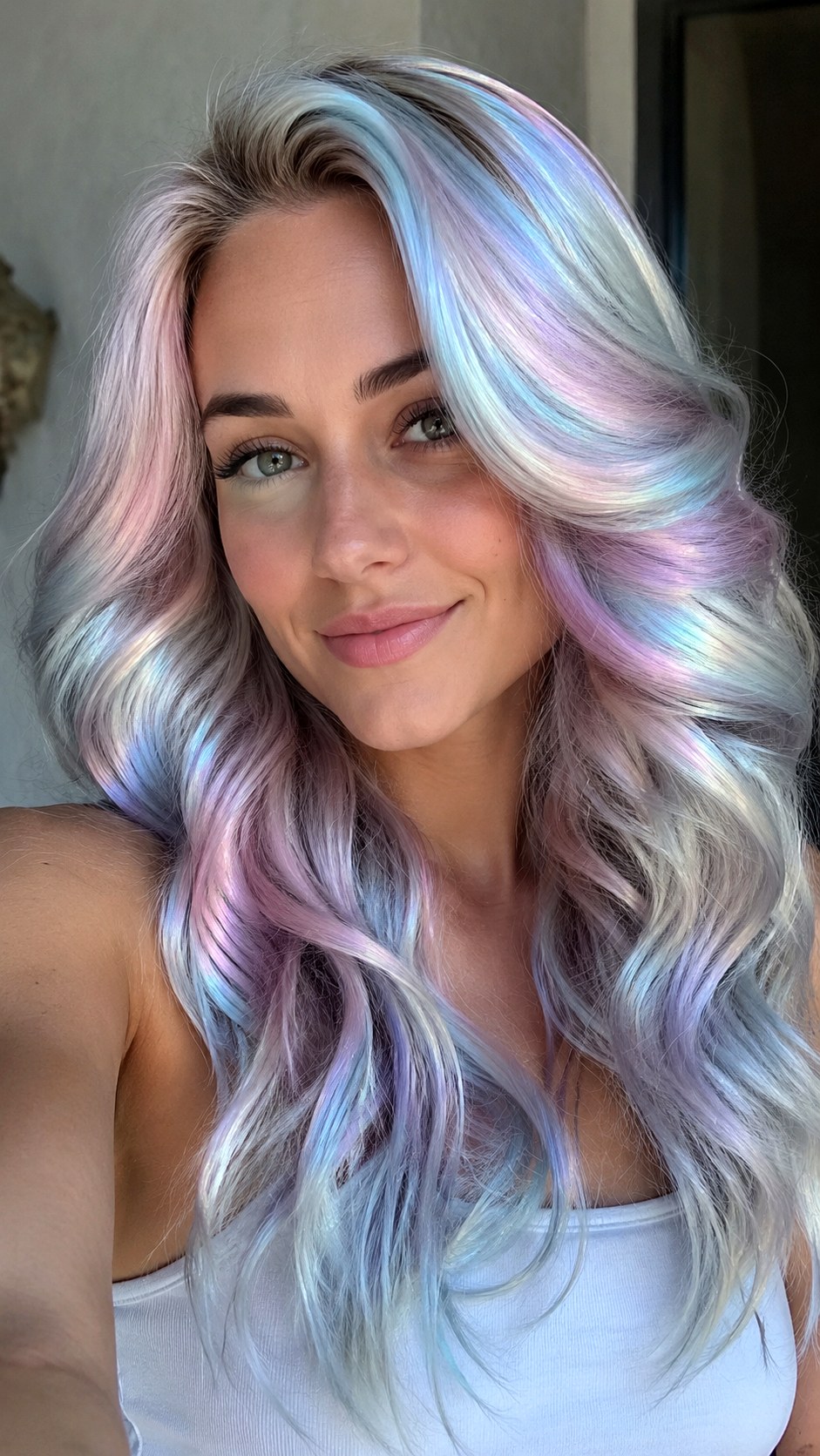 Holographic Silver Pastel Waves - 22 vivid hair color ideas