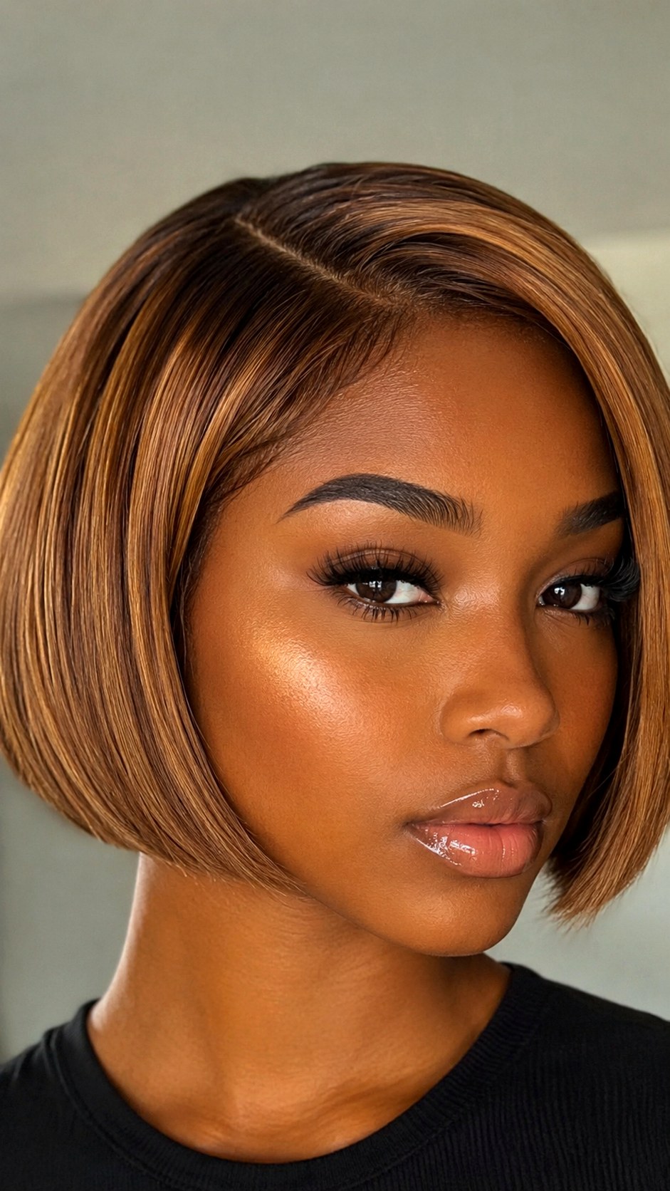 Honey BronzeLocs on a Sleek Bob - 23 hair color for brown skin ideas