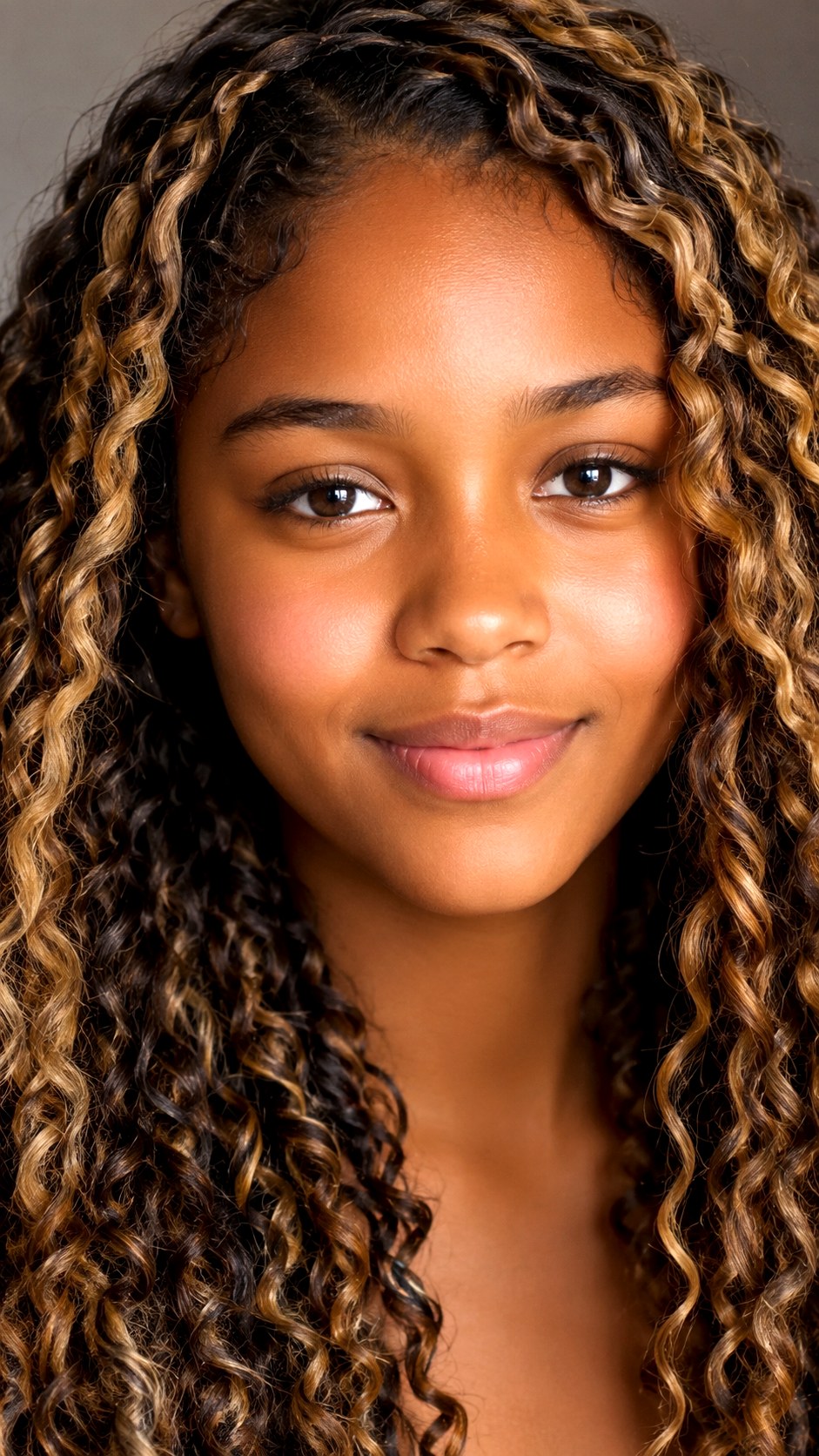 Honey Butter Highlights on Long Curls - 23 hair color for brown skin ideas