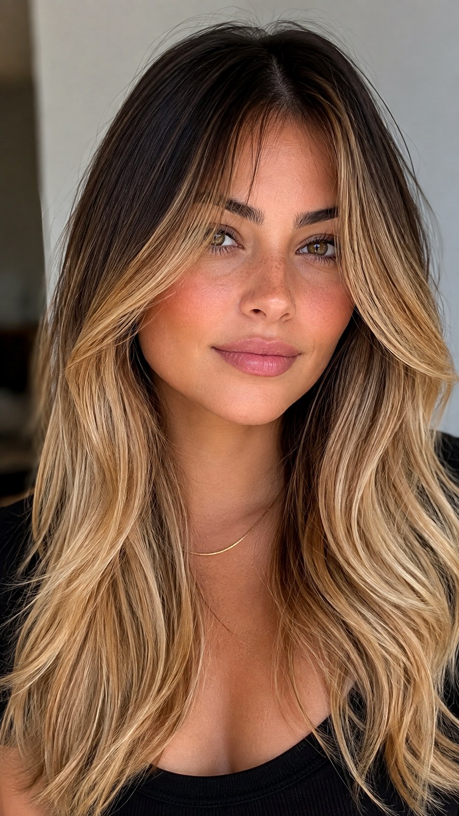 Honey Butter Sombre Soft Layers - 24 Wispy Curtain Bangs Long Hair Ideas