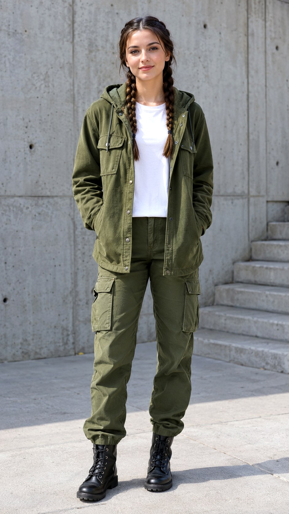 Hooded Shacket with Cargo Pants - 21 shacket jacket outfit ideas