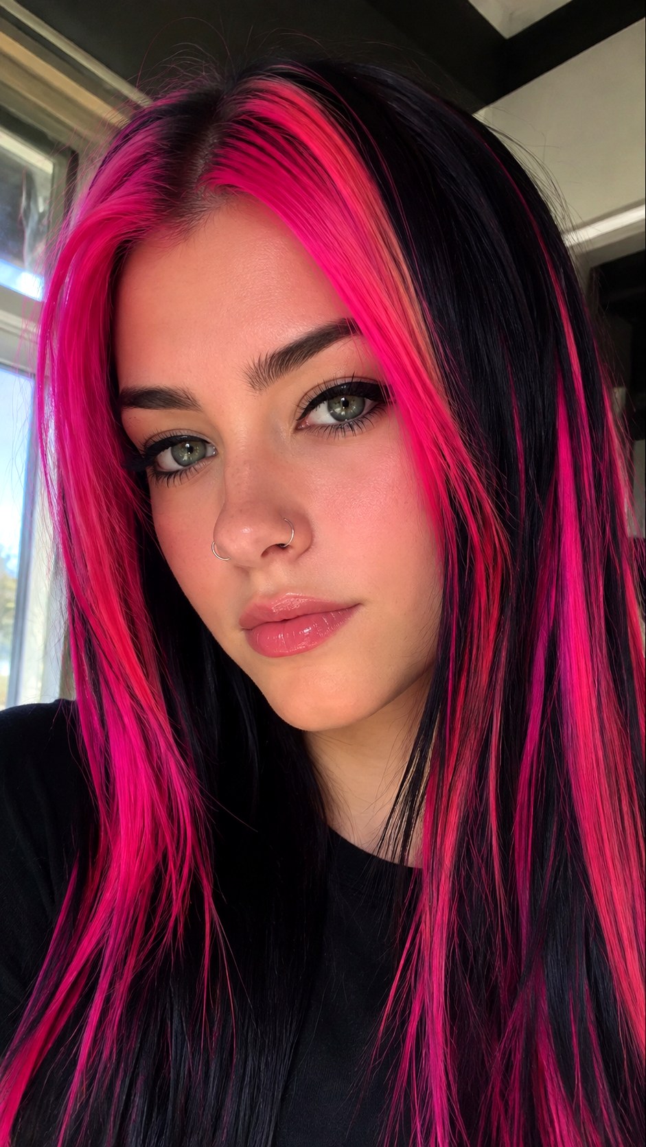 Hot Pink Highlights on Jet Black - 25 hot pink hair color highlights ideas
