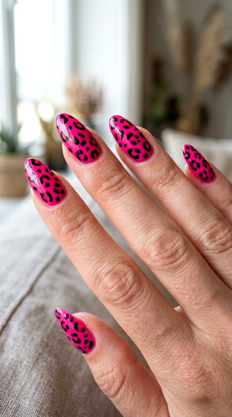 Hot Pink Leopard Glam - 20 Pink leopard nail design ideas