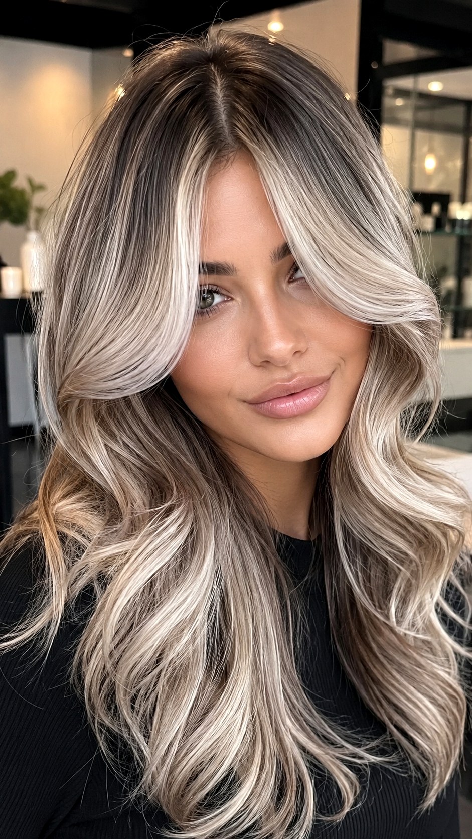 Iced Latte Melt Layers With Curtain Bangs - 22 Curtain Bangs Long Hair Ideas