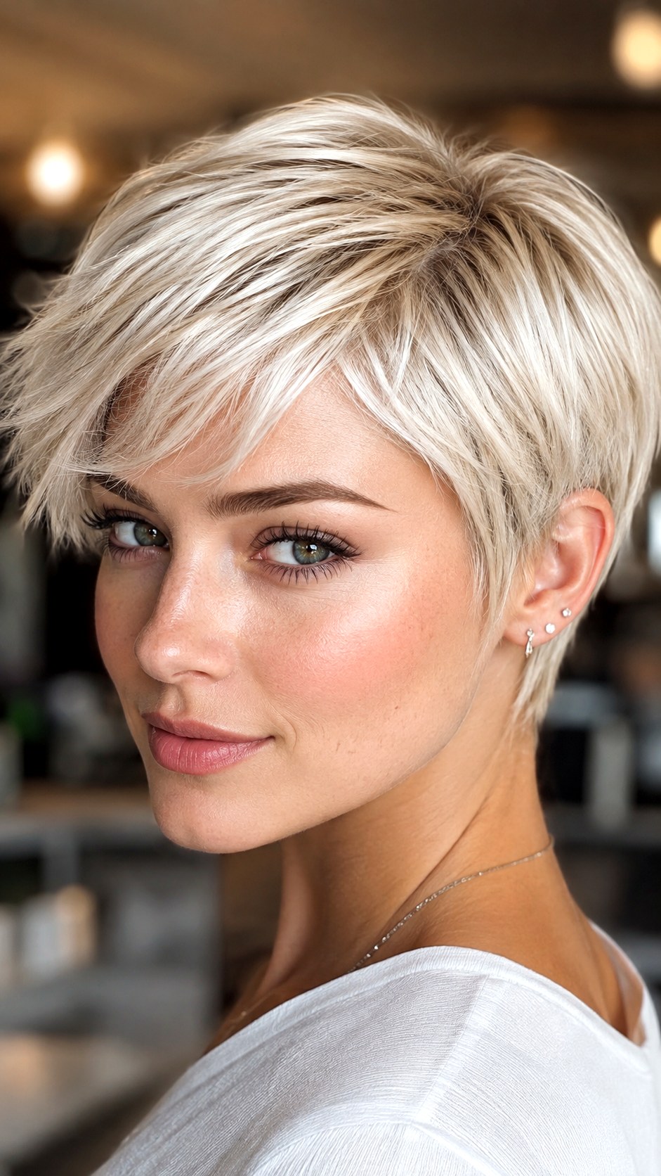 Icy Blonde Babylights on Pixie Cut - 24 short hair highlights ideas