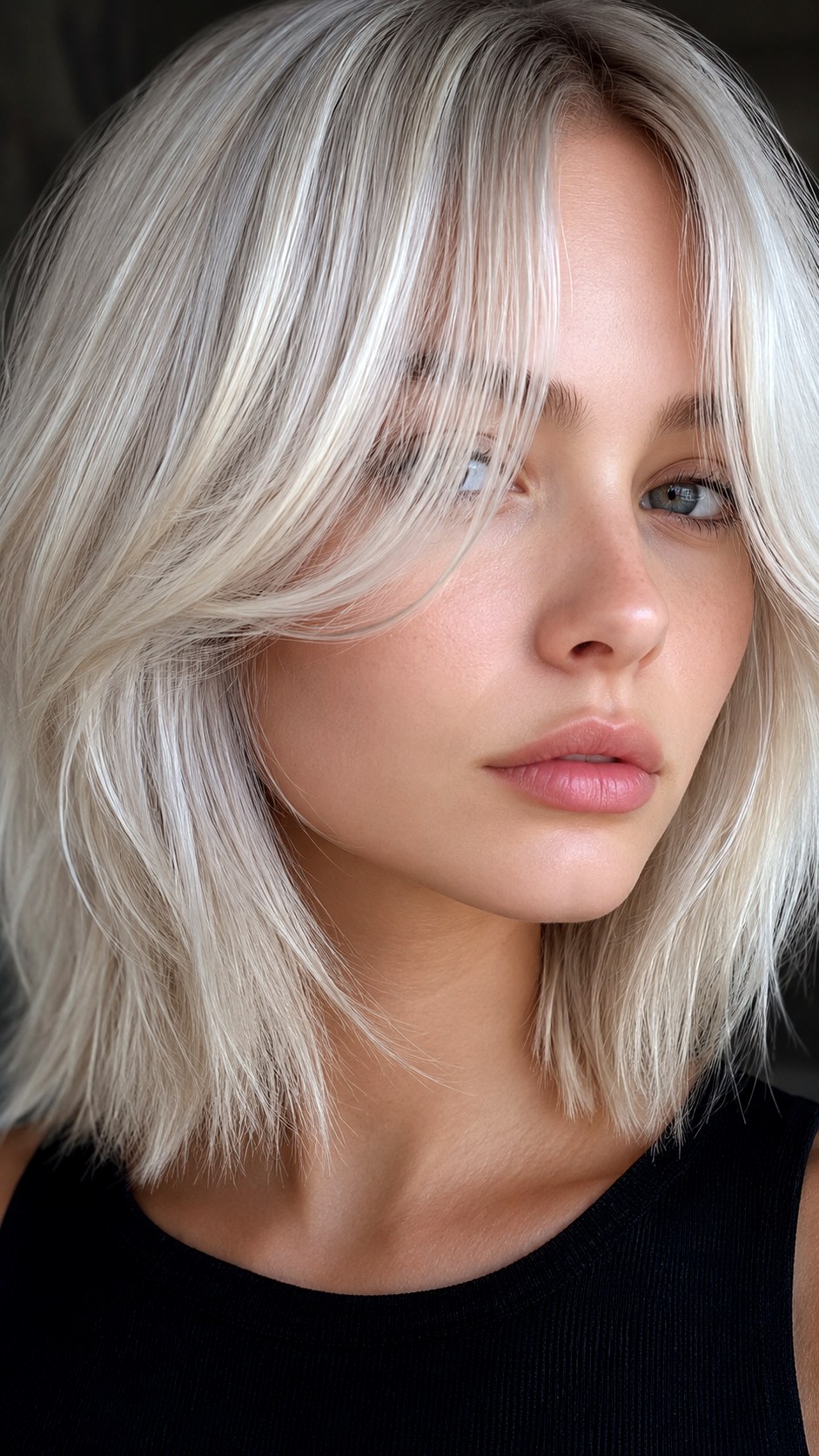 Icy Blonde Blunt Layered Cut - 25 Long Layers with Curtain Bangs Ideas
