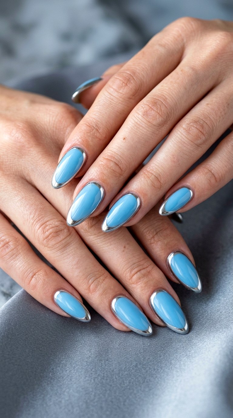 Icy Blue Chrome Frames - 20 luxury Chrome outline nail ideas